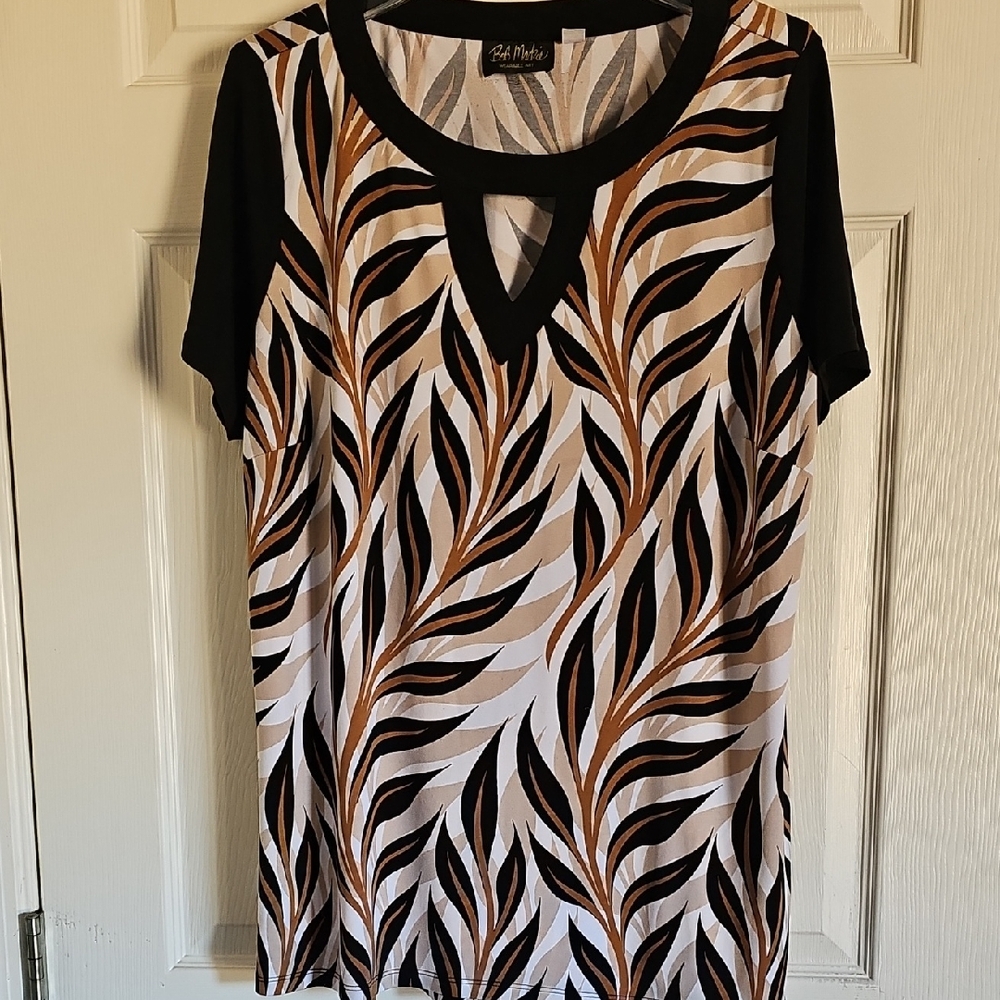Bob Mackie Black and Brown Leaf Print Blouse